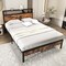 Costway Twin/Full/Queen Bed Frame with Storage Headboard Charging Station 18W USB C Port Rustic Brown